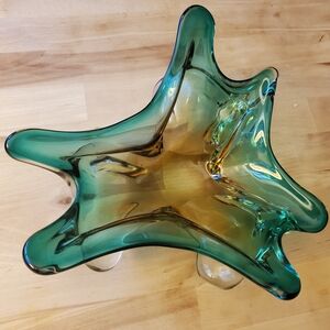 Murano Green and Gold Glass Art Sculpture